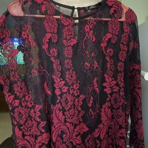Elegant red and black lace shirt